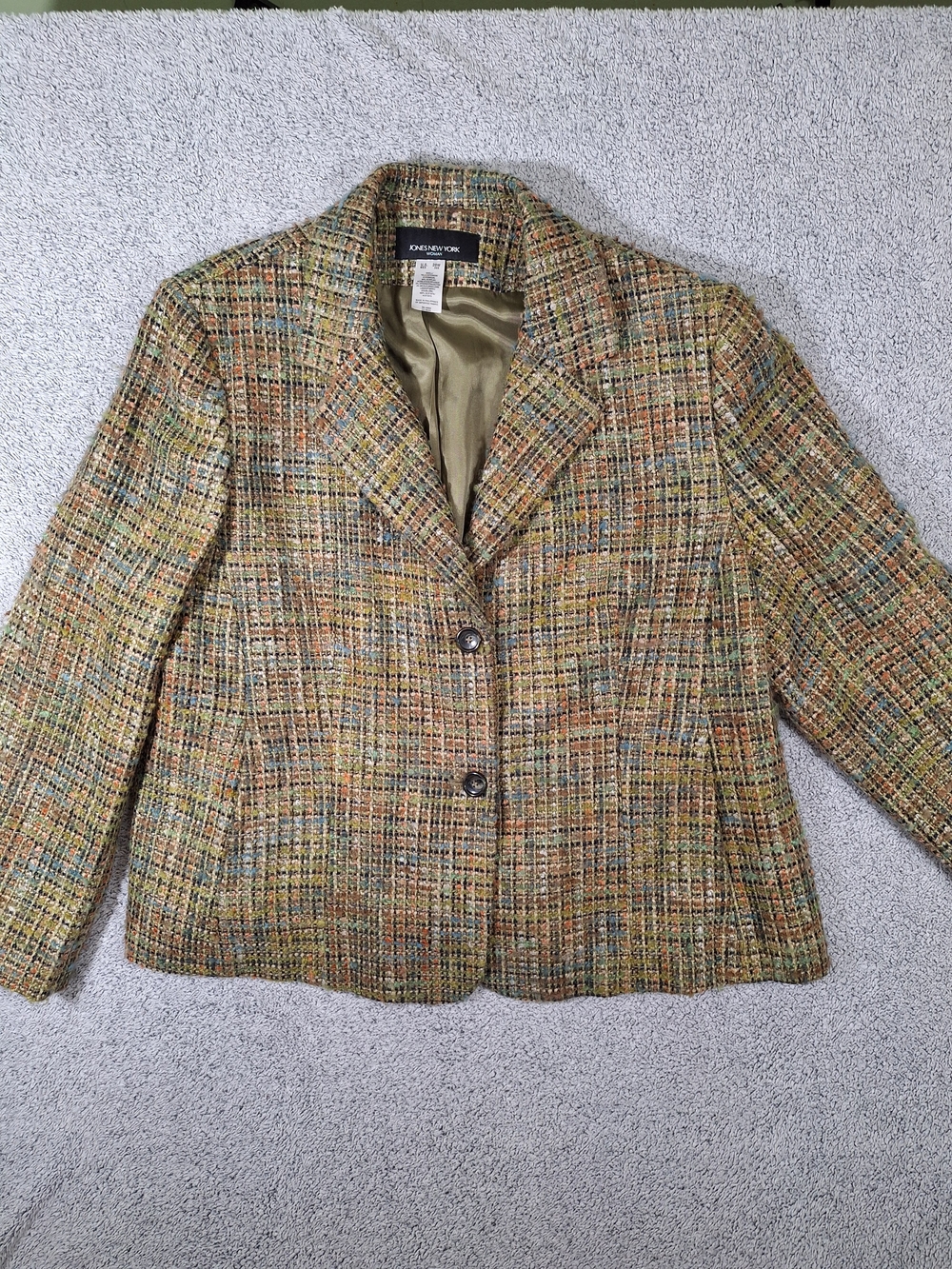 Jones New York Vintage Tweed Blazer Jacket Plus Size 20W Multi Color Academic